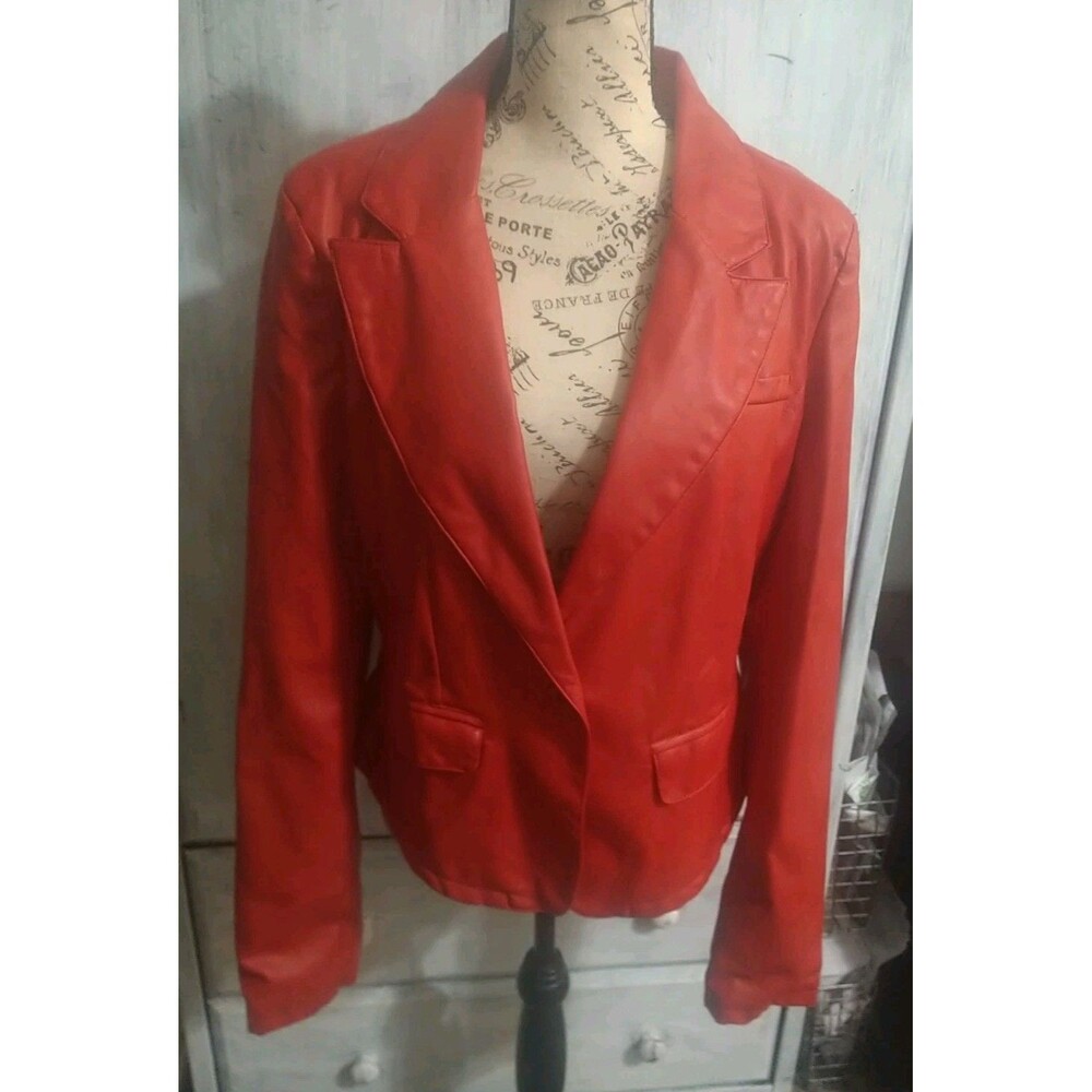Faux Leather Blazer Red Xl Vintage Y2k Artsy
